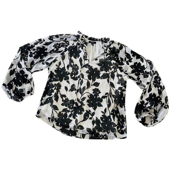 Haver London Black and White Chiffon Floral Blouse Top Size Medium - Picture 3 of 4